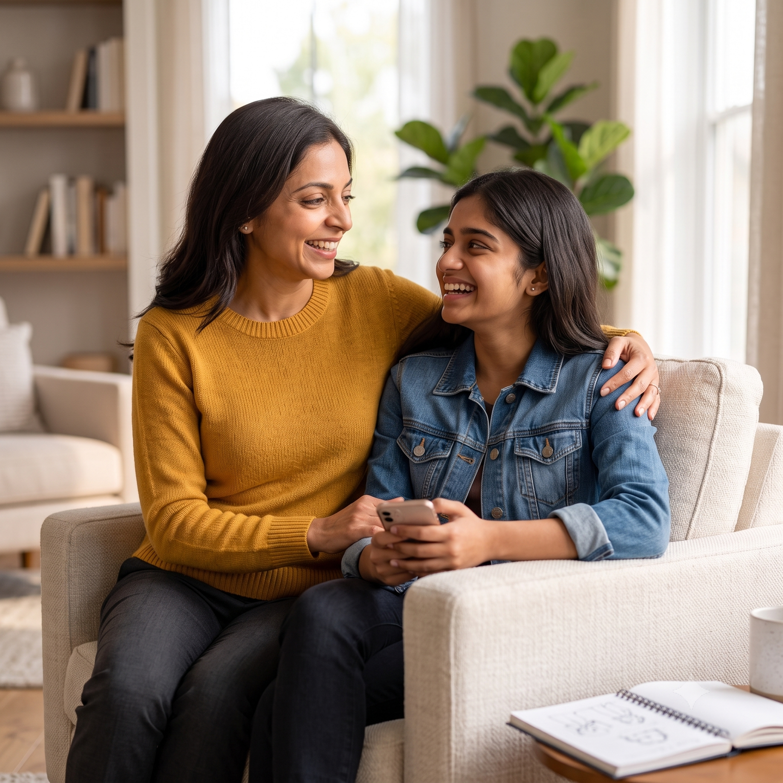 Parent calmly and confidently guiding their teenager through a conversation