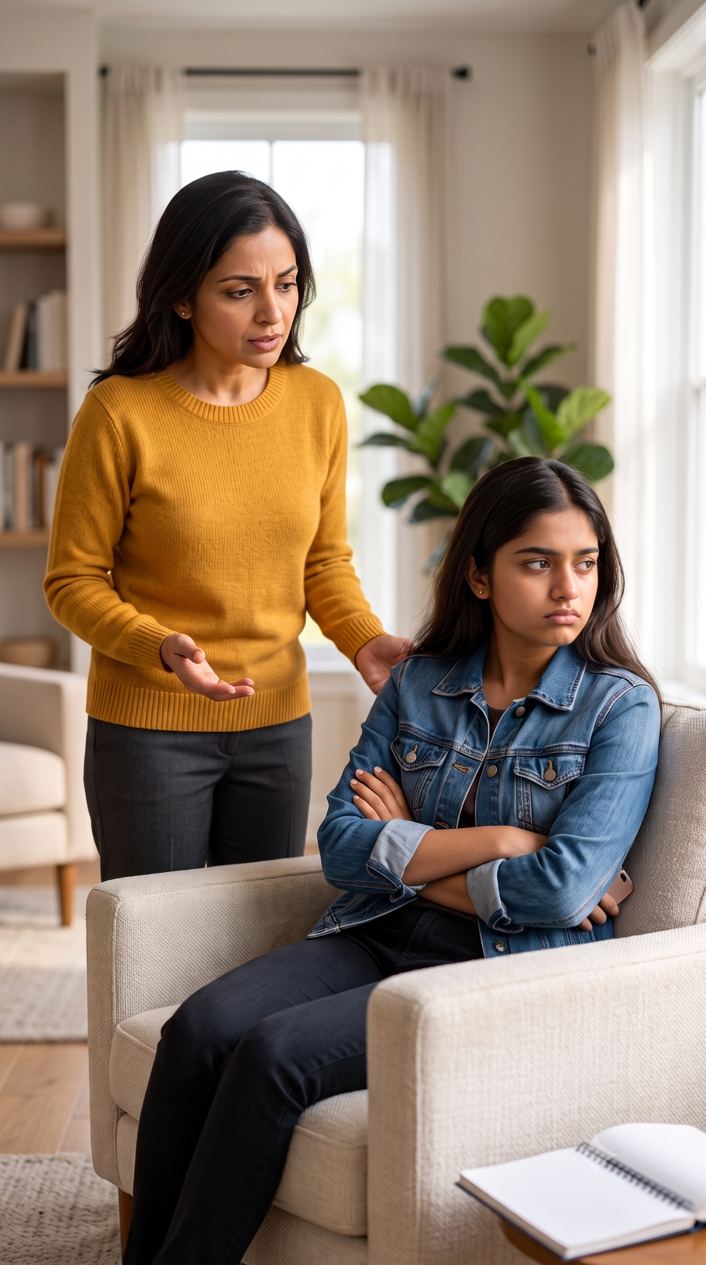 Parent and teenager in an emotional conversation